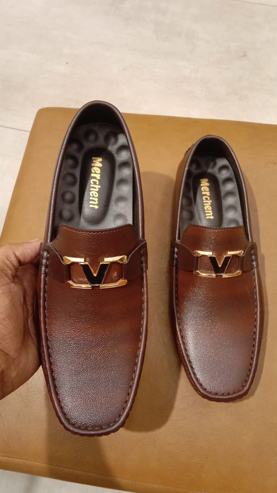 Men’s Dark Brown Metal-Buckle Loafers